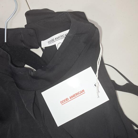 Good American Dress Womens 4 Black Satin Halter Midi Ruffle Evening Party Date - Picture 4 of 10